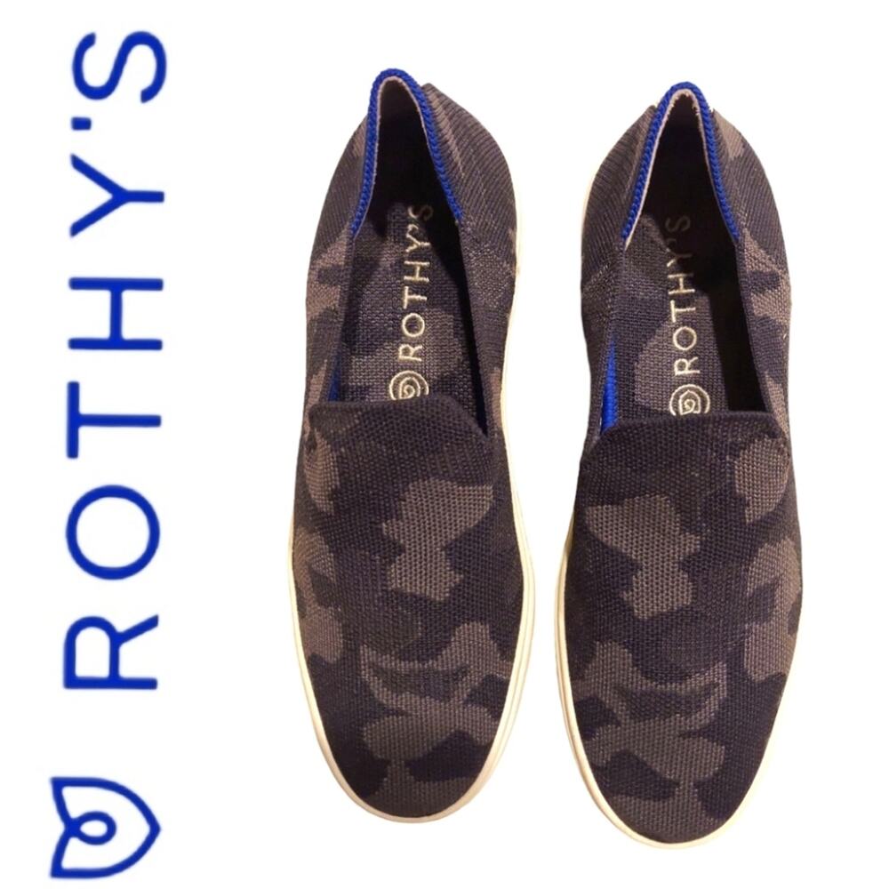 Rothy's  Slip On Low Rise Sneaker Gray Camo Size 7.5 Washable Sustainable Shoe